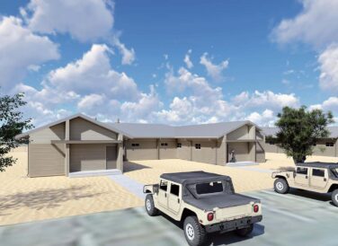 hummer vehicles and building rendering at H-Barrack